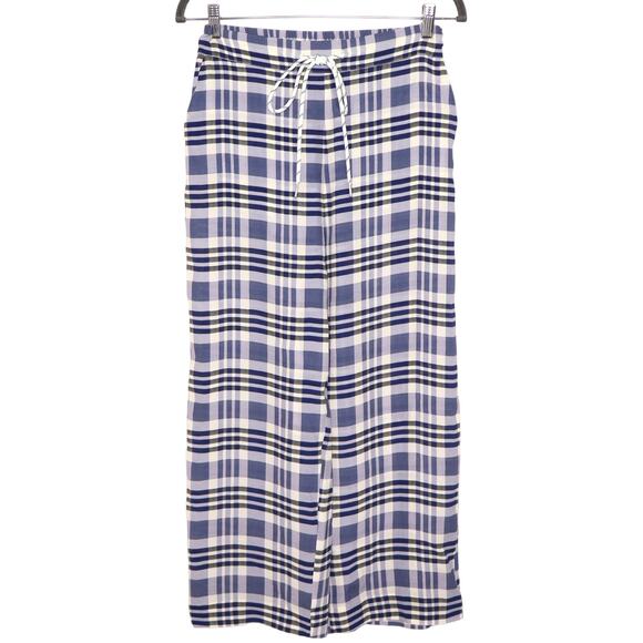 BAUM UND PFERDGARTEN Nue Plaid Crop Pants Silk Blend Blue White Women's 36/S - Picture 1 of 13